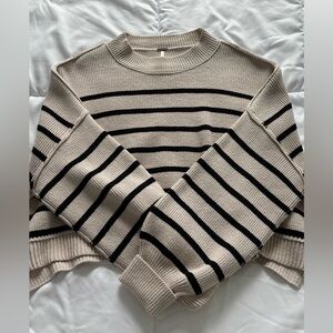 Free People Black and Cream Striped Sweater